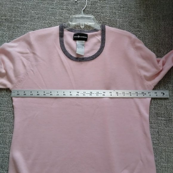 SAG HARBOR 3/4 Sleeve Pink Black Neckline Sweater - Picture 5 of 6